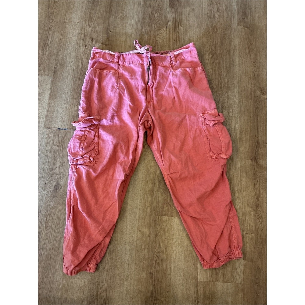 Sundance Linen Blend Lace‎ Sides Red Cuffed Pants Women's Size 14